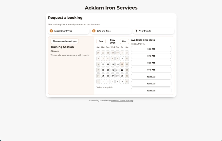 Public booking page view